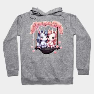 Valentine Unicorn Couple On Swing Hoodie